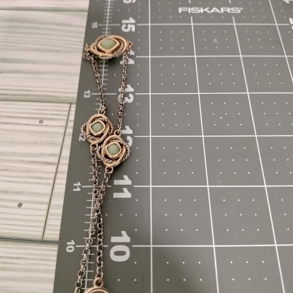 24" Gold Silver Tone Necklace with Green Lucite Center Square Abstract Pendants - Picture 8 of 8